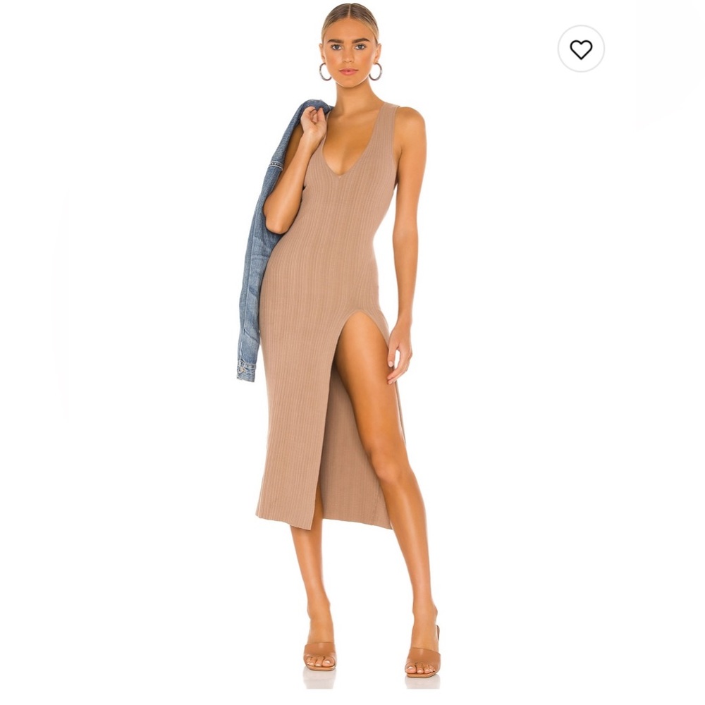 REVOLVE Ribbed Tank Midi Dress in Taupe - Picture 2 of 6